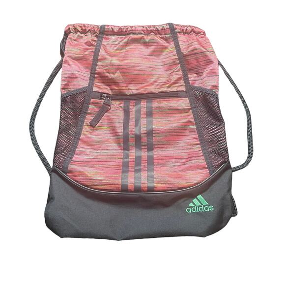 Adidas Alliance II Sack Pack With Zipper Pocket Multi-Color Pink Gray Green - Picture 1 of 8
